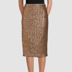 Halston Women's Gold Sequin Pull-On Pencil Skirt Size L